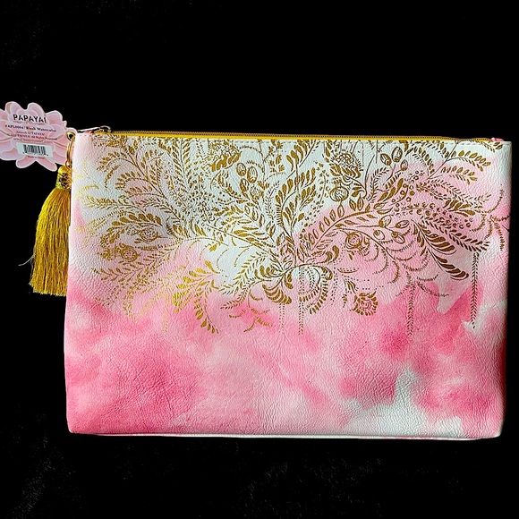 Papaya Handbags - Papaya gold & pink art design satchel Documents, sm laptop, tablet bag, makeup